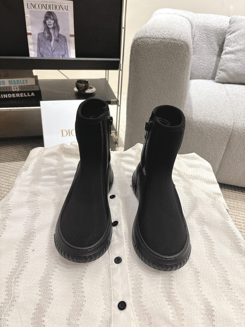 CD Ankle Boots Black Elastic Fabric