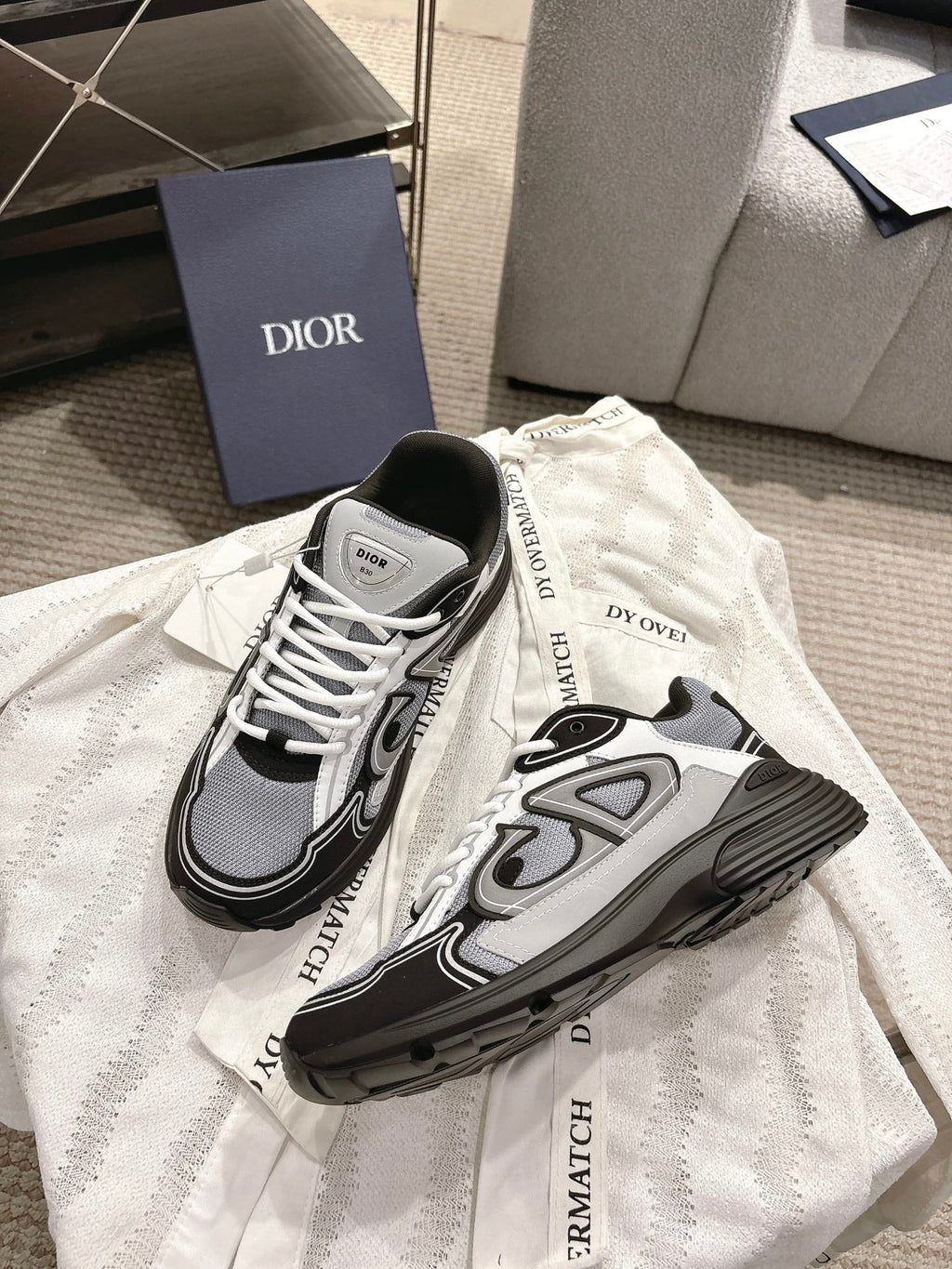 CD B30 Sneakers White Black Gray Technology Fabric 438323