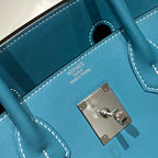 HM Shoulder Birkin 29cm Blue Denim Swift Leather Silver Hardware