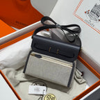 HM Mini Herbag Gold Buckle 20 Beige Grey Canvas and Hunter Cowhide 243285