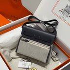 HM Mini Herbag Silver Buckle 20 Beige Grey Canvas and Hunter Cowhide 243290