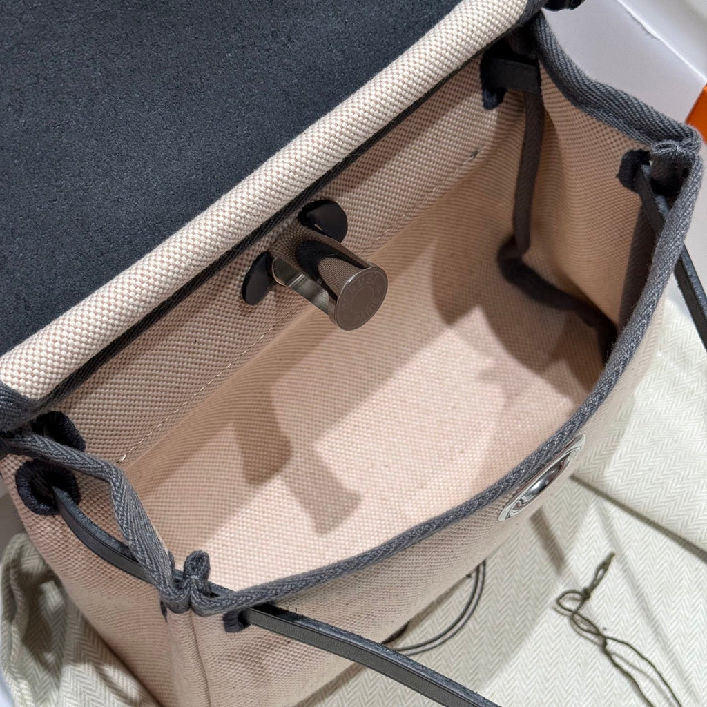 HM Mini Herbag Silver Buckle 20 Cream Canvas and Hunter Cowhide 243280