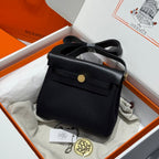 HM Mini Herbag Gold Buckle 20 Black Canvas and Hunter Cowhide 243310