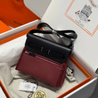 HM Mini Herbag Silver Buckle 20 Burgundy Canvas and Hunter Cowhide 243370