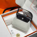 HM Mini Herbag Silver Buckle 20 Ecru White Canvas and Hunter Cowhide 243231