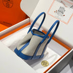 HM Garden Party Mini 23cm Bag Blue Togo Cream Canvas