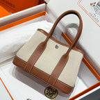 HM Garden Party Mini 23cm Bag Gold Togo Cream Canvas