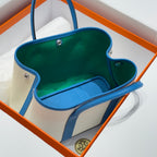HM Garden Party 30cm Bag Blue Togo Cream Canvas