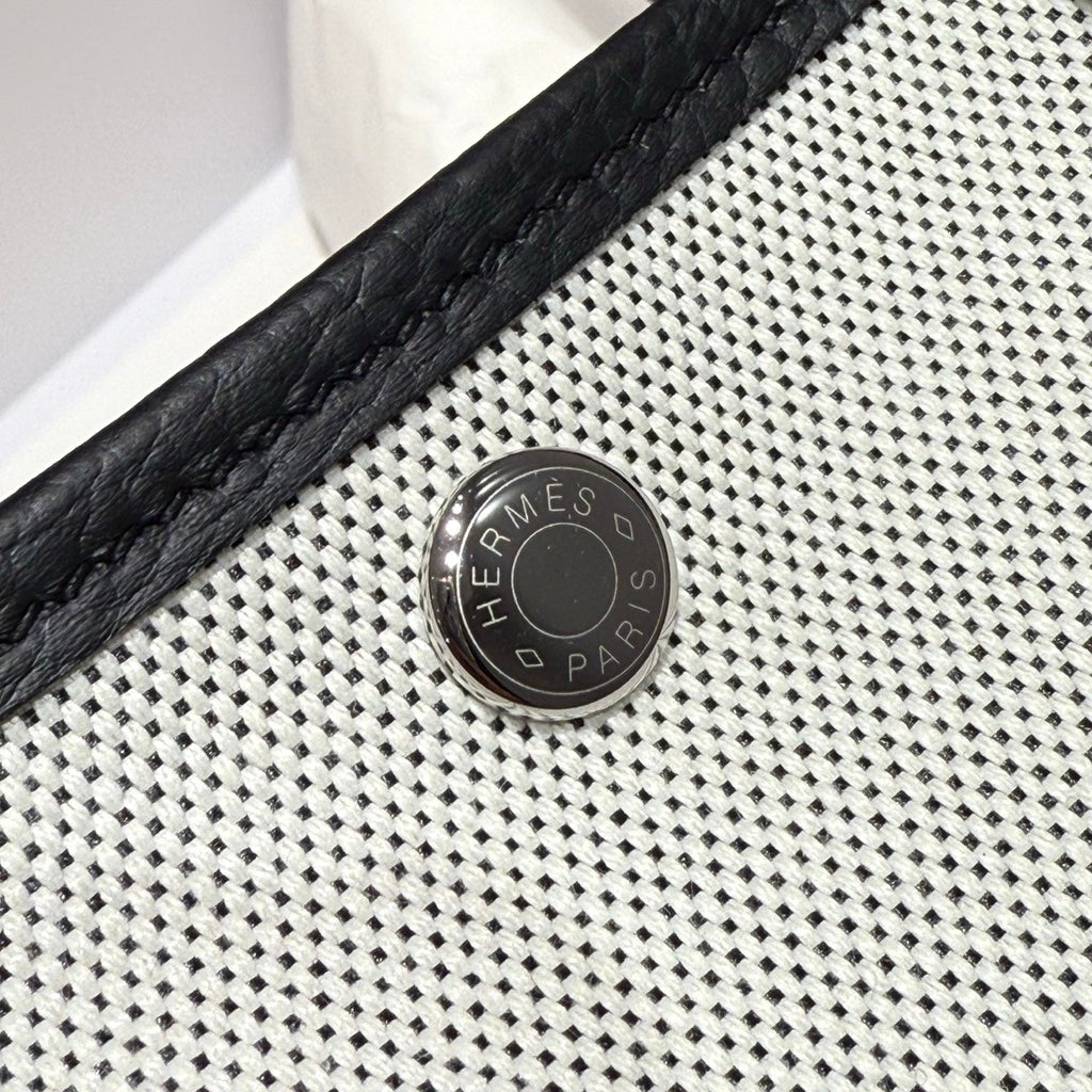 HM Garden Party 30cm Bag Black Togo Grey Canvas