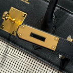 HM Birkin 30cm Black Swift Leather Dark Grey Canvas Gold Hardware