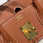 HM Birkin 30cm Gold Swift Leather Grey Horse Canvas Gold Hardware