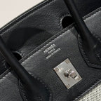 HM Birkin 25cm Black Swift Dark Grey Canvas Silver Hardware