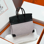 HM Birkin 25cm Black Swift Pink Canvas Silver Hardware