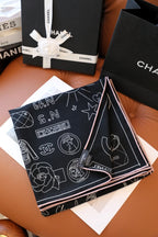 CC Square Scarf 140 CM In Black Mix White Cashmere Silk 368822