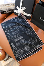 CC Square Scarf 140 CM In Black Mix White Cashmere Silk 368822