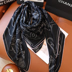 CC Square Scarf 140 CM In Black Mix White Cashmere Silk 368822