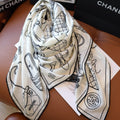 CC Square Scarf 140 CM In White Mix Black Cashmere Silk 383796