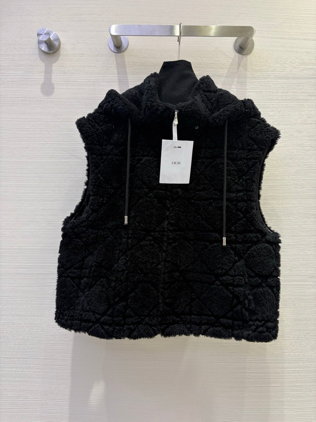 CD 25 Hooded Vest Leather And Fur Ivory White