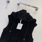 CD 25 Hooded Vest Leather And Fur Ivory White