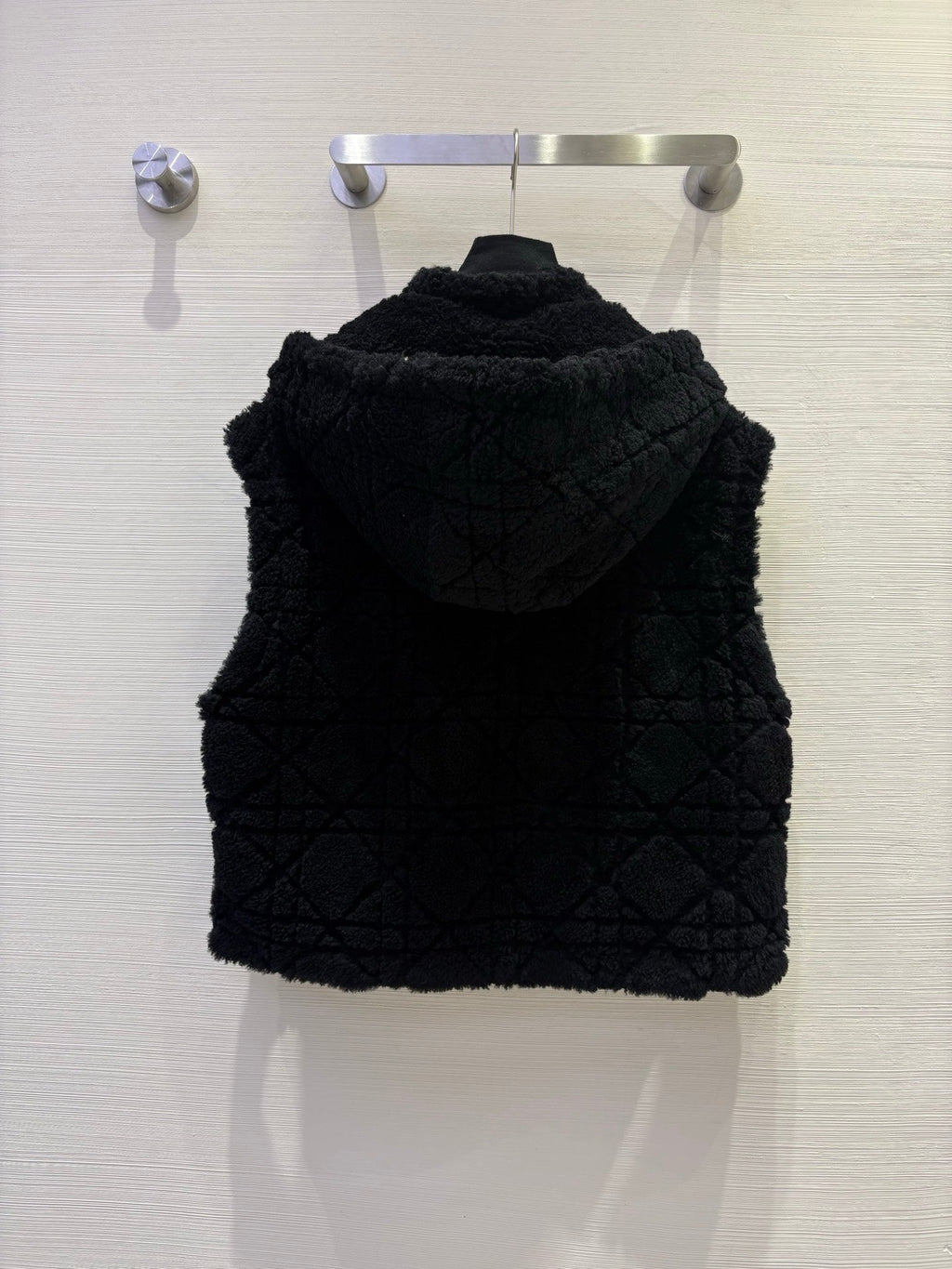 CD 25 Hooded Vest Leather And Fur Ivory White