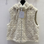 CD 25 Hooded Vest Leather And Fur Ivory White