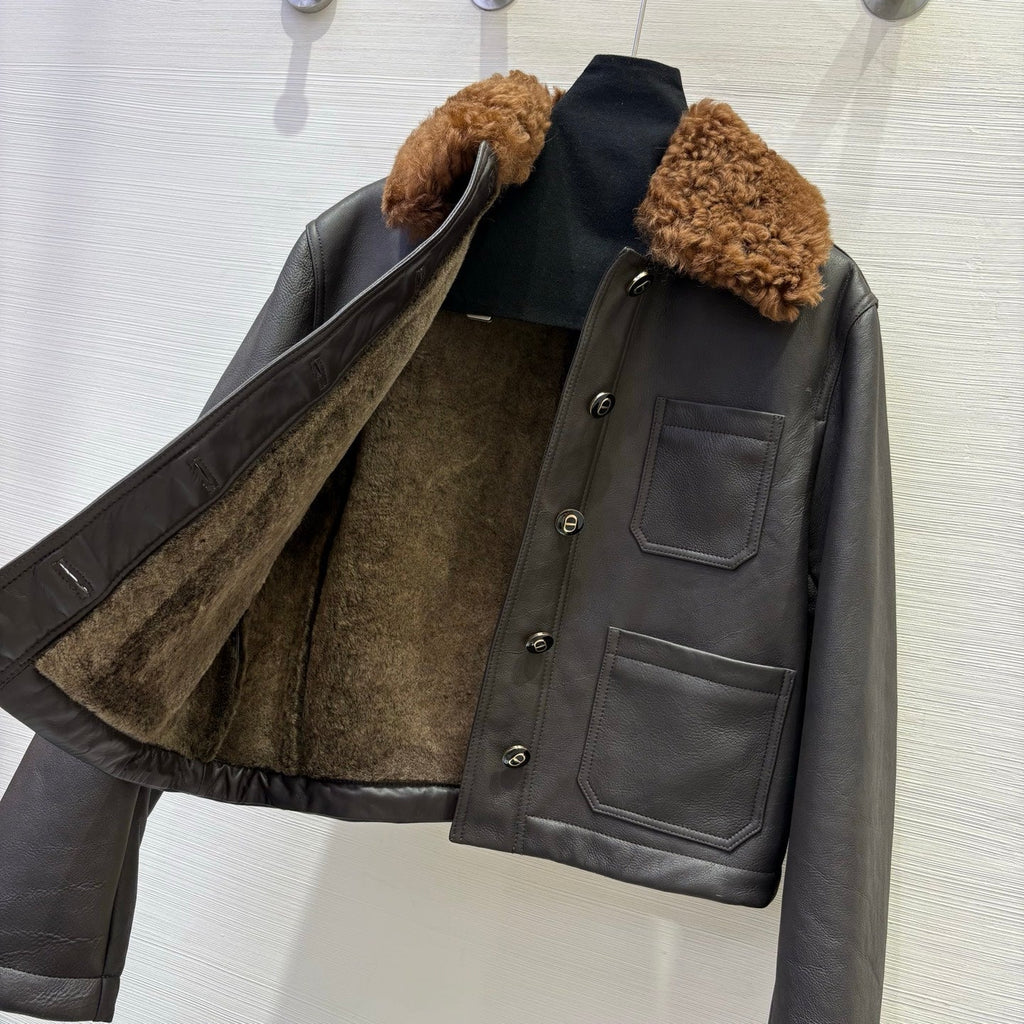 CD 25 Fur Leather Coat Black And Brown Earth