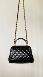 Chanel 25 Mini Bag Black Gold Quilted Lambskin