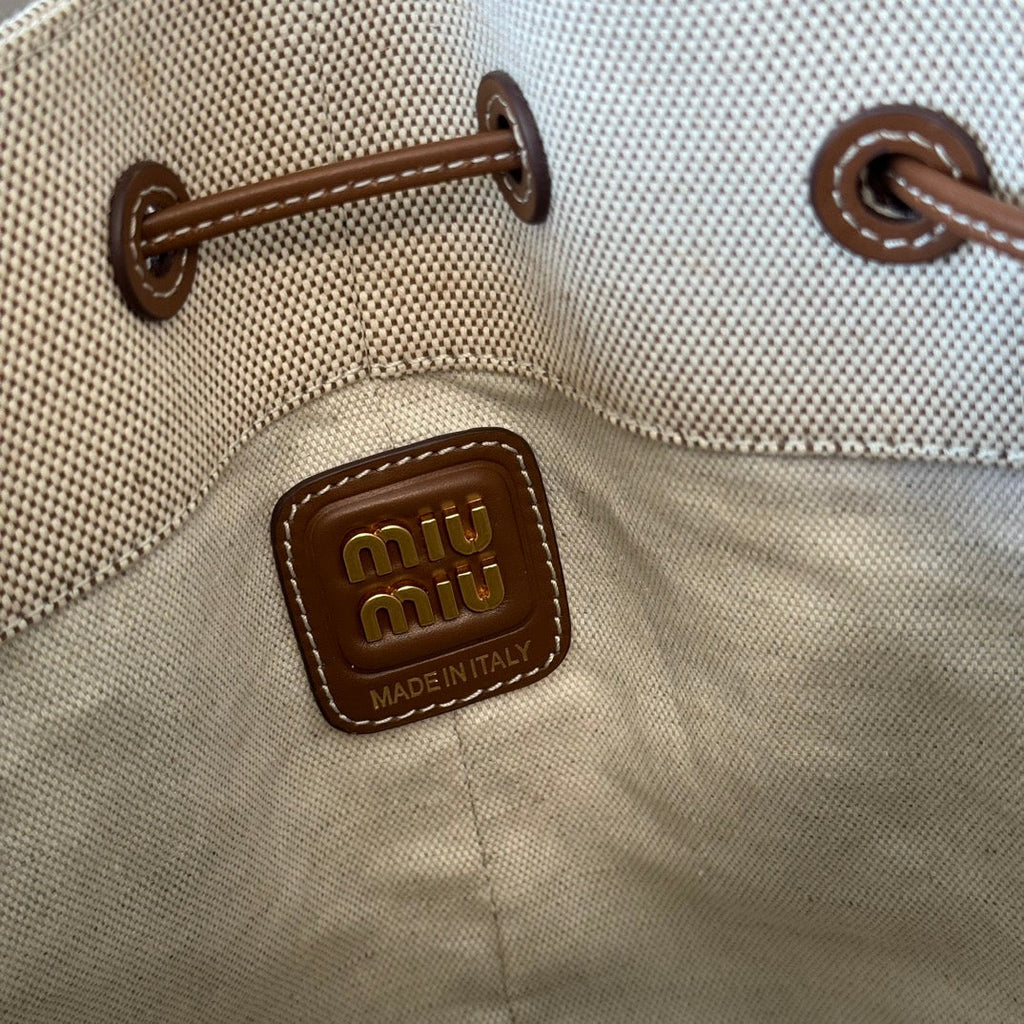 MiuMiu bucket bag white brown denim