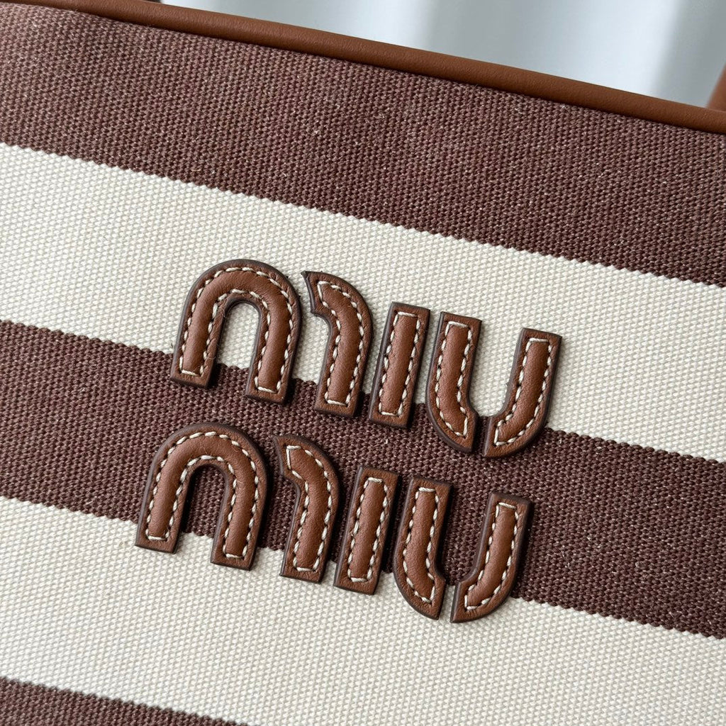 Miu Miu Beau Tote Bag Striped Canvas