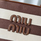 Miu Miu Beau Tote Bag Striped Canvas
