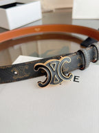 CL Black 25mm Triomphe Enamel Saddle Dark Brown Monogram Cowhide  615275