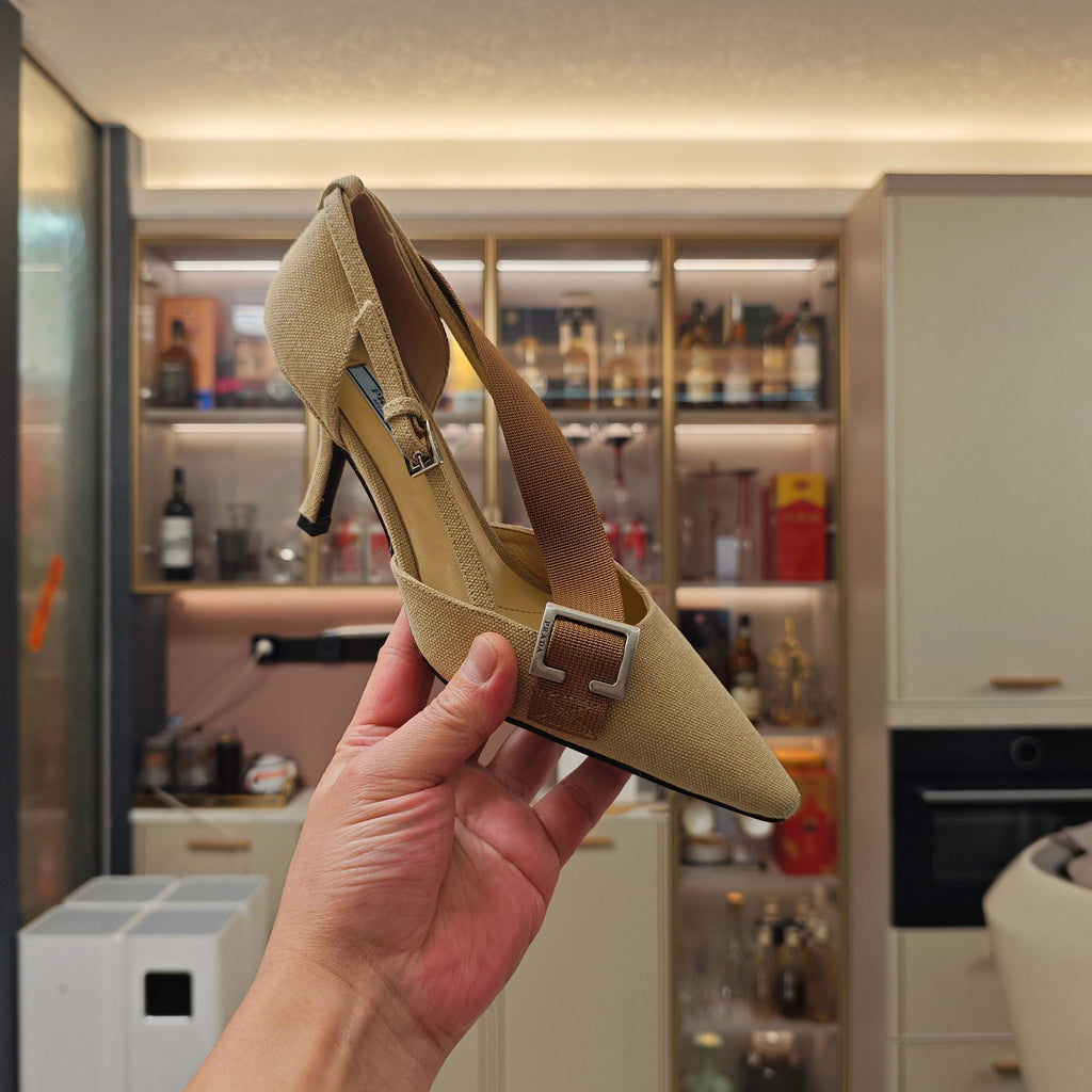PRA 26S High Heel Pump 70 Beige Brown Canvas 630559