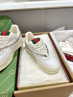 GG 26 Sneaker White Cowhide Chain With Rhinestones 632873