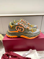 GG 26 Casual Sneakers Olive Green Orange Mesh Fabric 632855