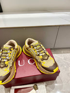 GG 26 Casual Sneakers Yellow Brown Mesh Cowhide 632859