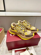GG 26 Casual Sneakers Yellow Brown Mesh Cowhide 632859