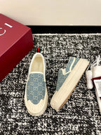 GG 26 Platform Loafers Light Blue White Monogram Denim 632827