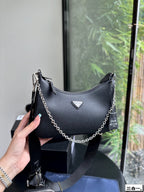 PRA 22 BAG IN BLACK SATIN WITH RHINSTONE SILVER HARDWARE