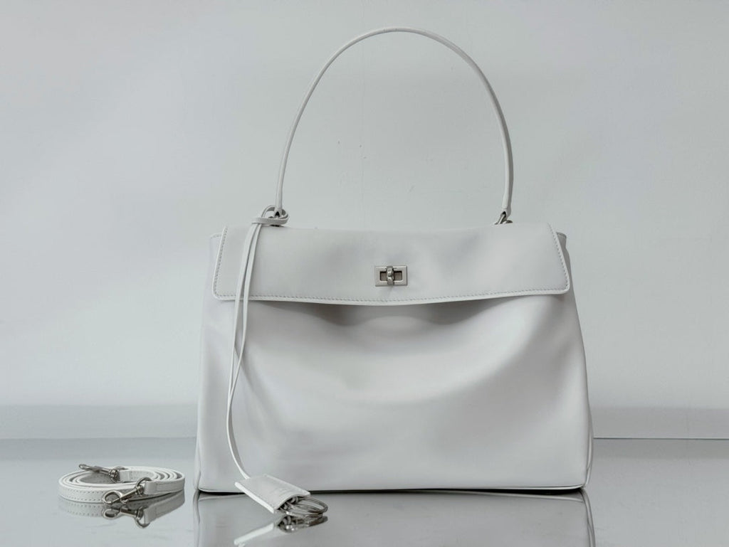 Balenciaga Medium Bag 35 White Calfskin Sliver Hardware