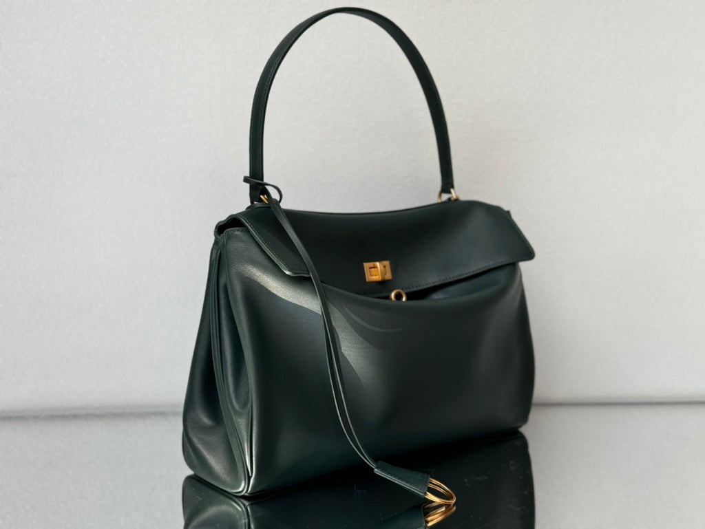 Balenciaga Medium Bag 35 Dark Green Calfskin Gold Hardware