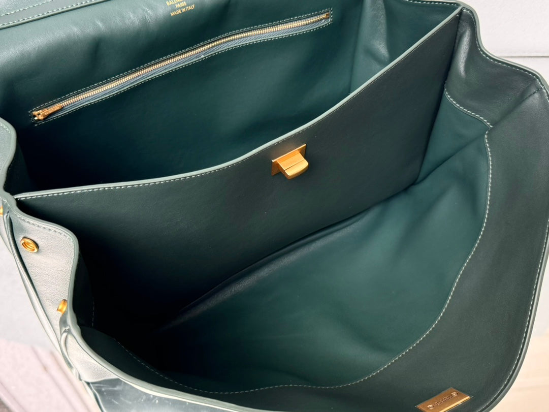 Balenciaga Large Bag 40 Dark Green Calfskin Gold Hardware
