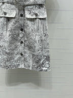 Dior 2026 Collared Print Denim Short-Sleeve Dress White Grey Polyester