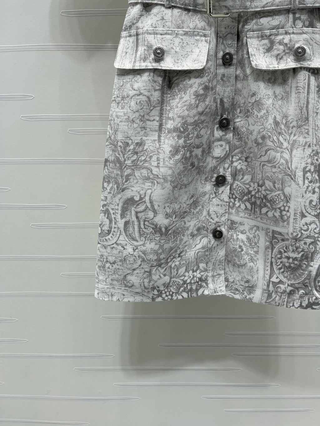 Dior 2026 Collared Print Denim Short-Sleeve Dress White Grey Polyester