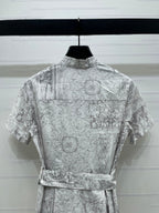 Dior 2026 Printed Short-Sleeve Dress White Grey Polyester