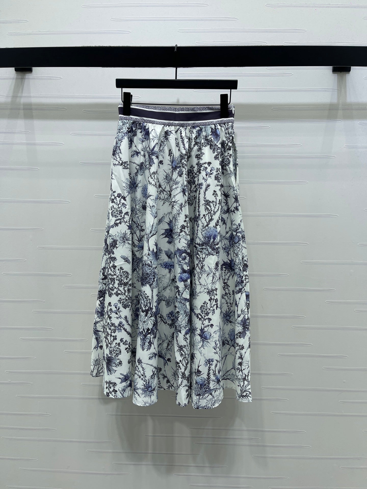 Dior 2026 High-waisted Printed Midi Skirt White Blue Polyester