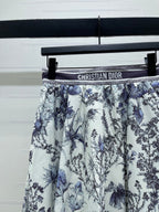Dior 2026 High-waisted Printed Midi Skirt White Blue Polyester