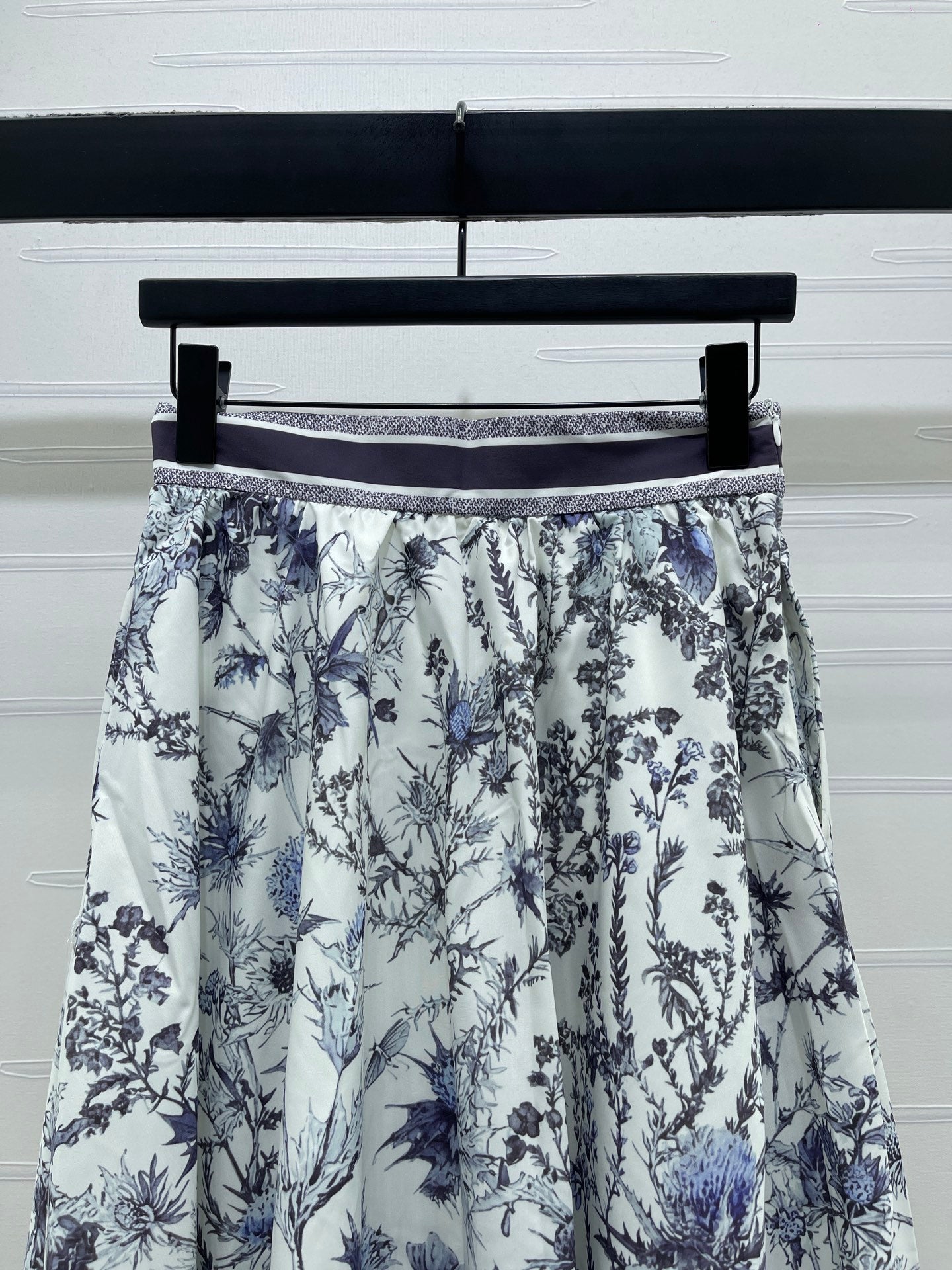 Dior 2026 High-waisted Printed Midi Skirt White Blue Polyester