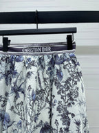Dior 2026 High-waisted Printed Midi Skirt White Blue Polyester