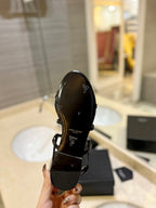 SL CASSANDRA FLAT SANDALS BLACK POLISHED CALFSKIN
