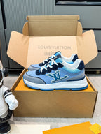 LV 26ss Platform Sneaker Blue Black Mesh Suede 625421